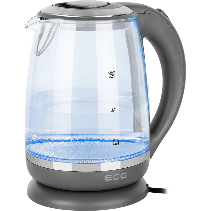 ECG RK 2020 Grey Glass Elektromos vízforraló, 2L, 2200W